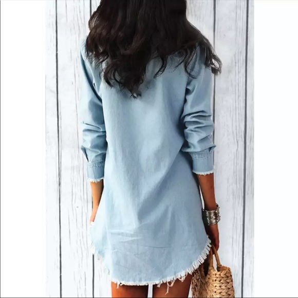 Boho distressed chambray denim button up dress - Picture 2 of 2